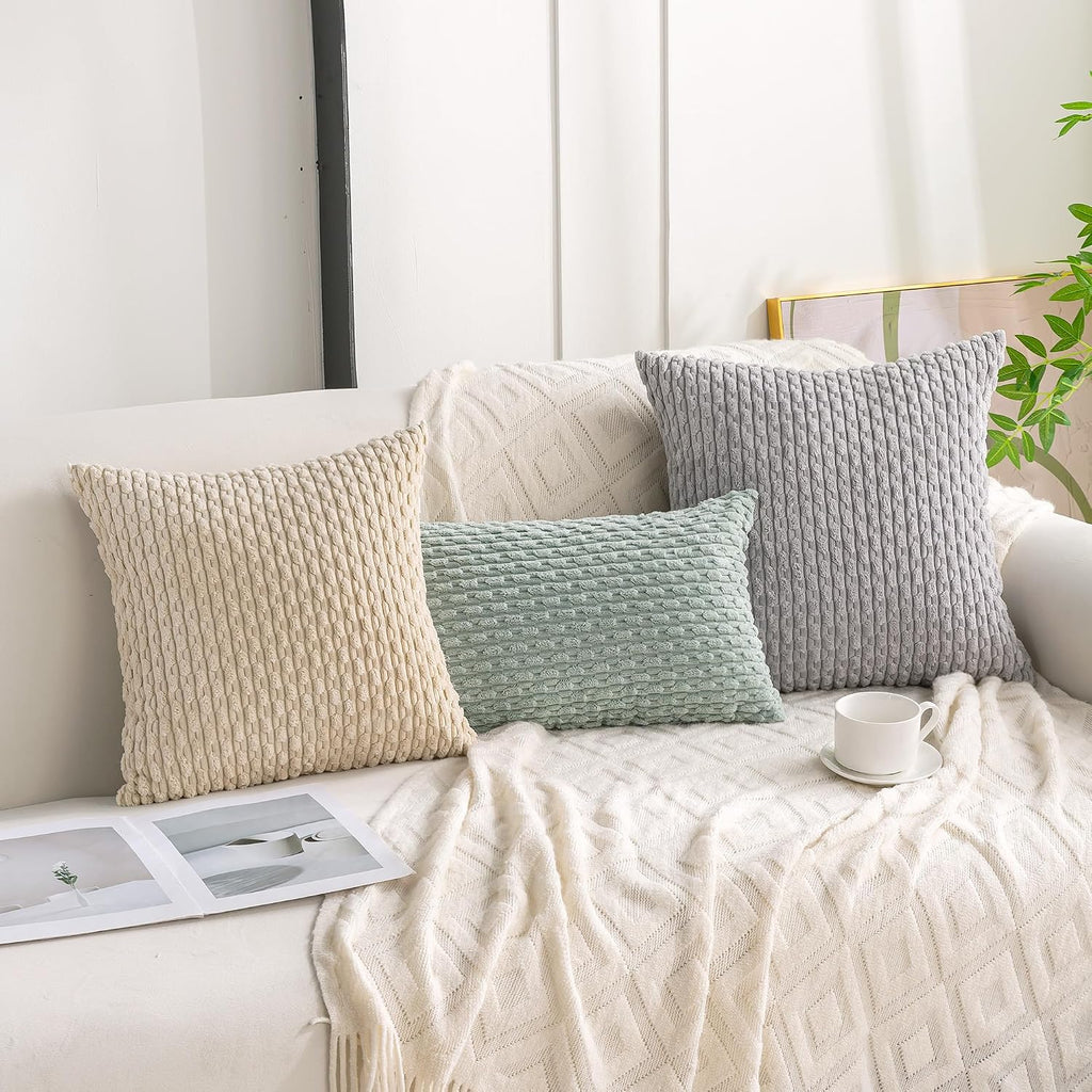 Cozoomy Set of 4 Grey Decorative Throw Pillow Covers 16x16 Inch Corduroy Pillow Covers for Bed Couch Sofa Living Room Soft Square Cushion C…