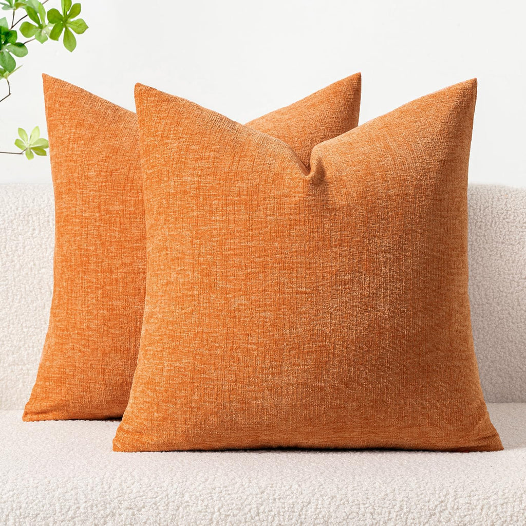 Miulee Pack of 2 Orange Throw Pillow Covers 20x20 Inch Soft Chenille Pillow Covers for Sofa Living Room Couch Solid Dyed Cases
