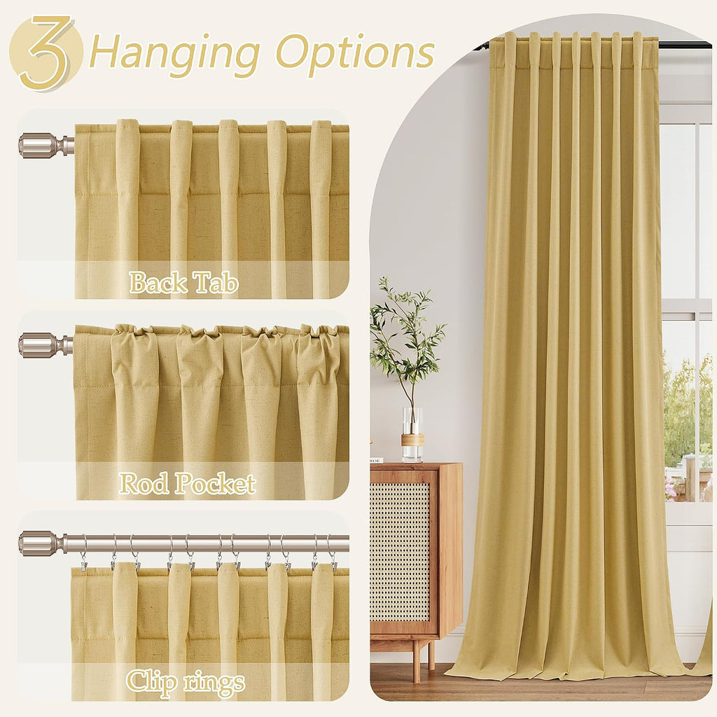 Guken 100% Blackout Curtains 90 Inch Length 2 Panels Set for Living Room Bedroom Back Tab Thermal Insulated Black Out Linen Drapes Room Dar…