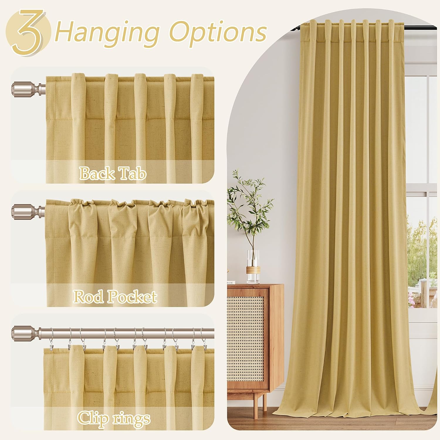 Guken 100% Blackout Curtains 108 Inch Length 2 Panels Set for Living Room Bedroom Back Tab Thermal Insulated Black Out Linen Drapes Room Da…