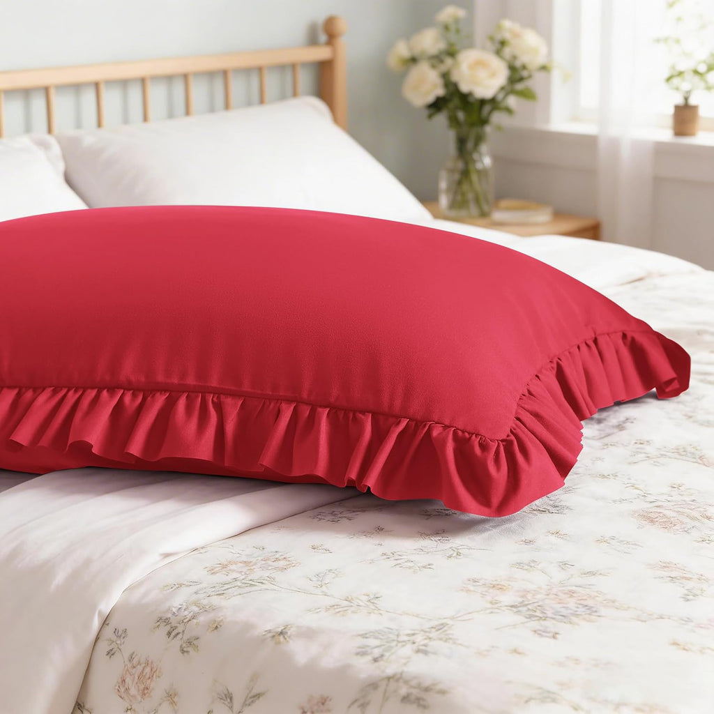 Aerlomi Ruffled Pillowcases, Queen Pillow Shams 20x30 Set of 2, Brushed Microfiber with Envelope Closure, Soft Wrinkle-Resistant, Re…