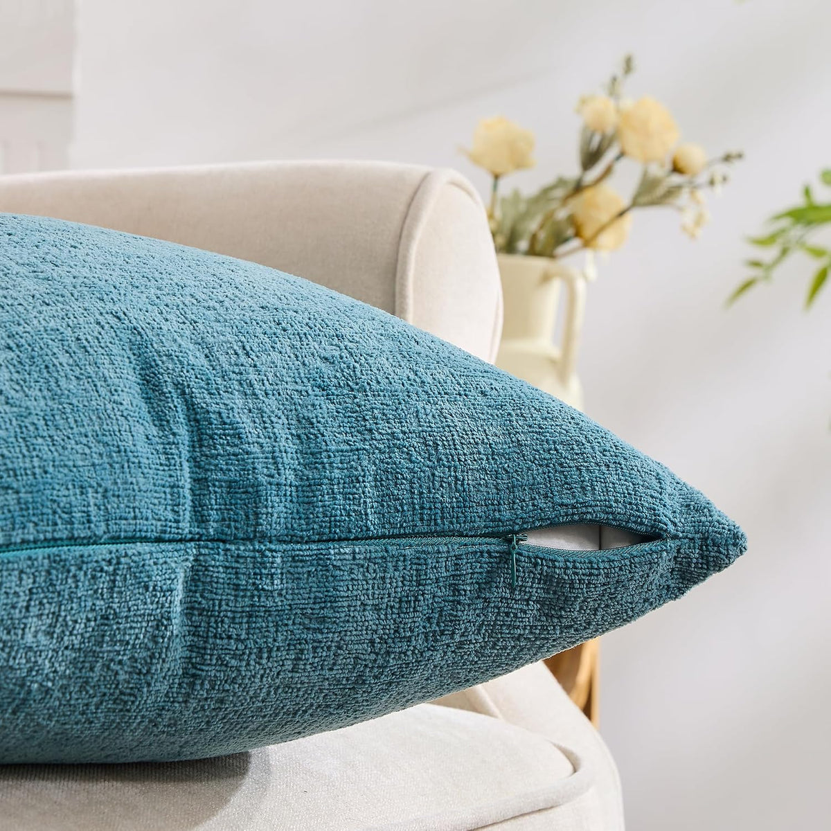 Gawamay Set of 2 Soft Textured Chenille Throw Pillow Covers 16x16 Inch (40x40 CM), Decorative Pillowcases Cushion Covers for Farmhouse Home…