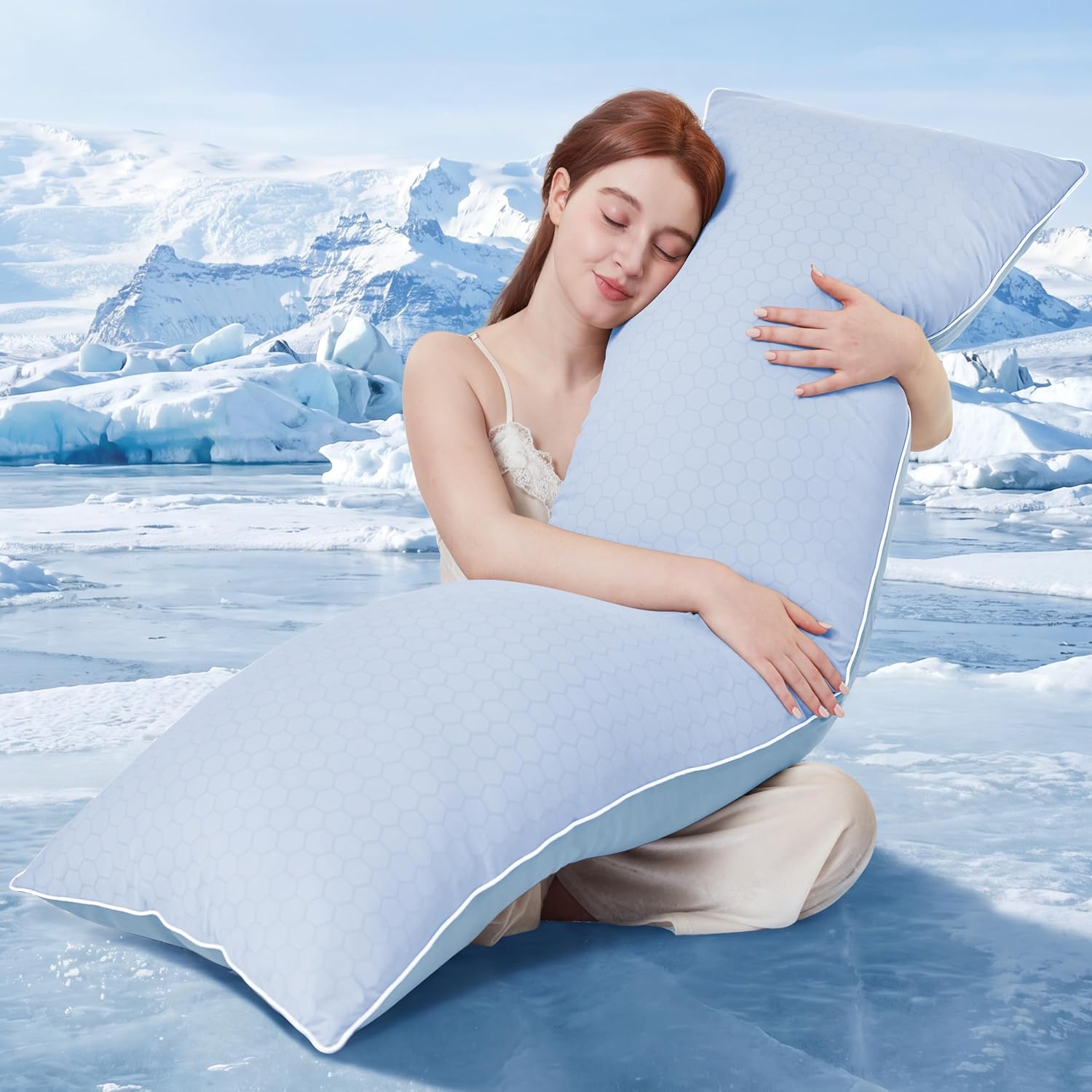 YZ HOME Cooling Body Pillow for Adults, Cold Touch Fabric, Blue Shredded Memory Foam, Support for Side Back Stomach Sleepers, Removable…