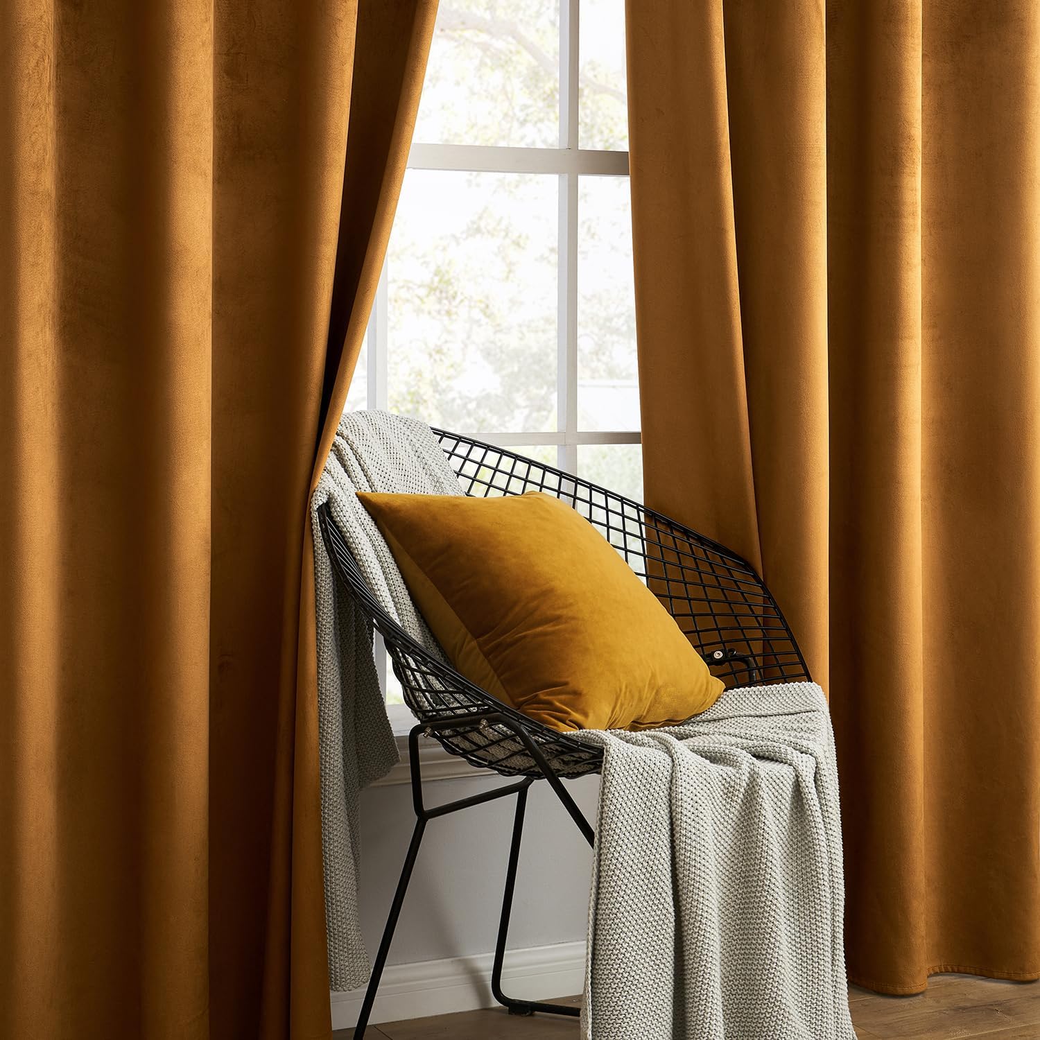 MIULEE Velvet Curtains Golden Brown Elegant Grommet Curtains Thermal Insulated Soundproof Room Darkening Black Out Curtains/Drapes for…