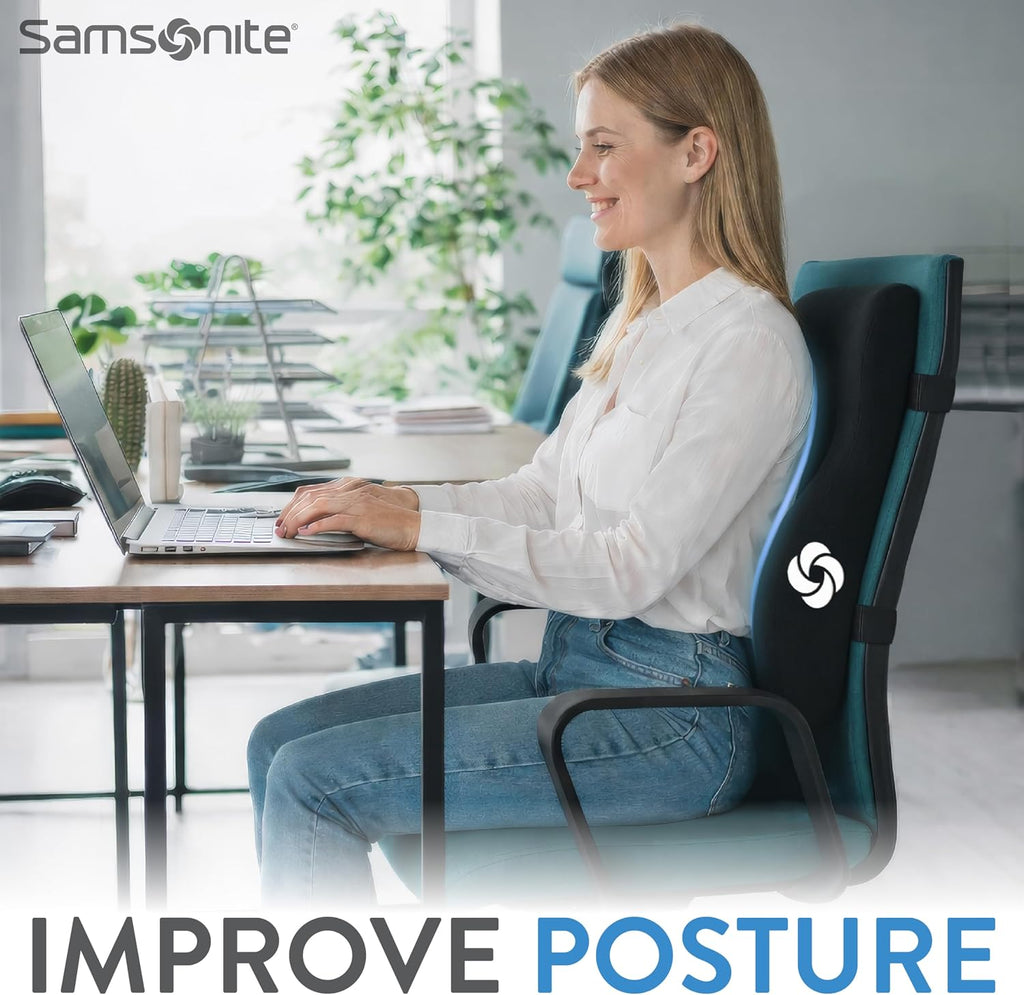 Samsonite Memory Foam Lumbar Support Pillow, Ergonomic Back Cushion for Office Chair, Gaming Chair, Automotive Full Back Support, Home…