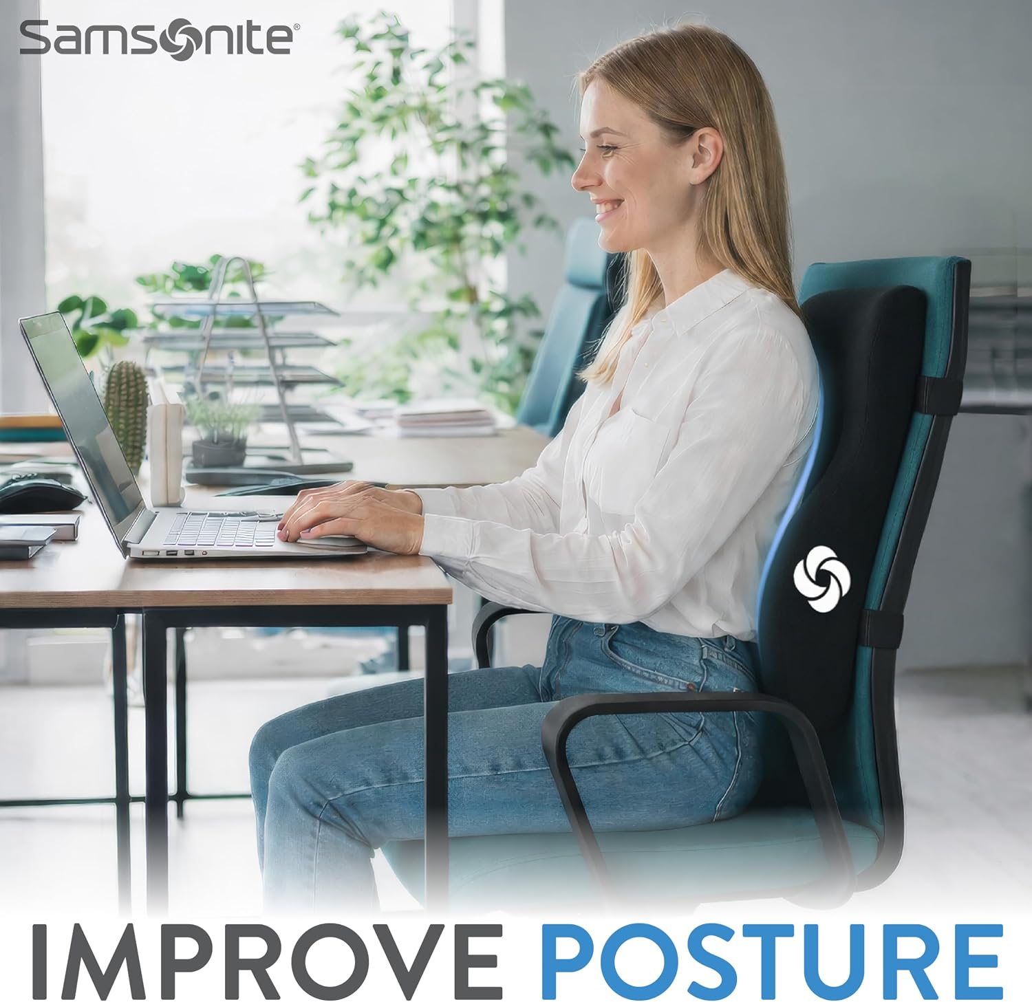 Samsonite Memory Foam Lumbar Support Pillow, Ergonomic Back Cushion for Office Chair, Gaming Chair, Automotive Full Back Support, Home…