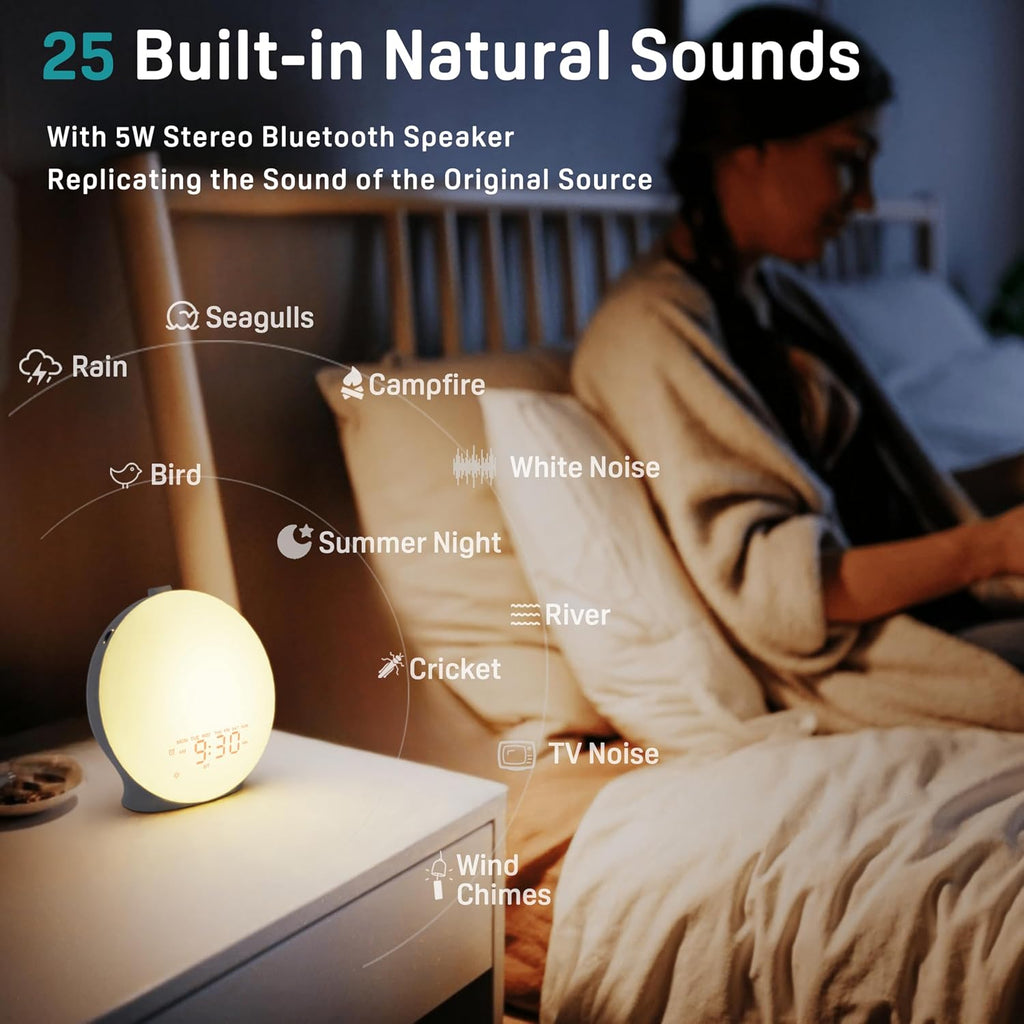 JALL Full Screen Sleep Sound Machine Sunrise Alarm Clock with 25 White Noise Nature Sounds, Wake Up Light for Bedrooms, Hi-Fi Bluetooth…