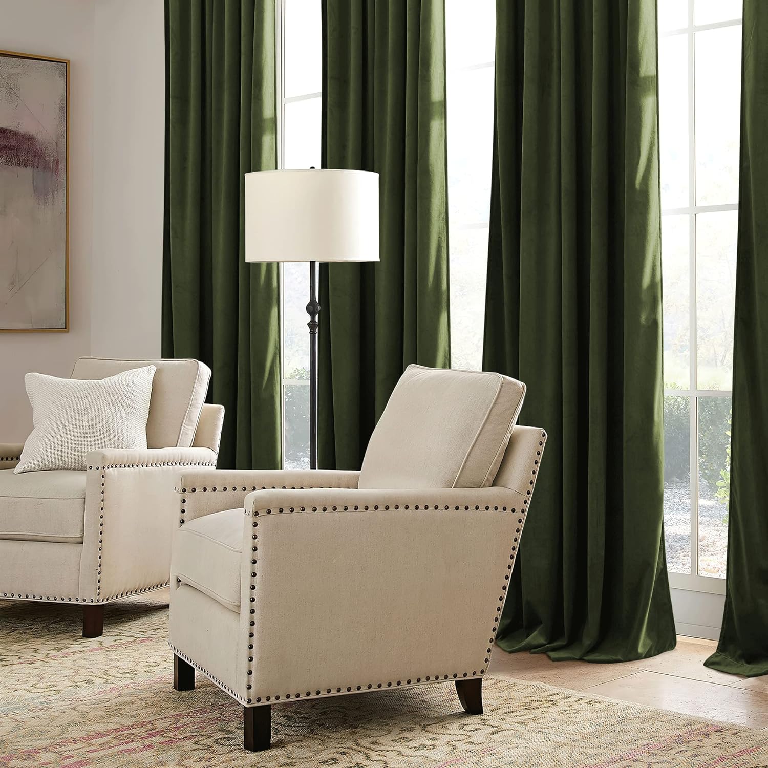 Rybhome RYB HOME Elegant Green Velvet Curtains 120 inches Long, Light Blocking, Thermal Insulated, Stylish Velvet Drapes with Hook Belt for…
