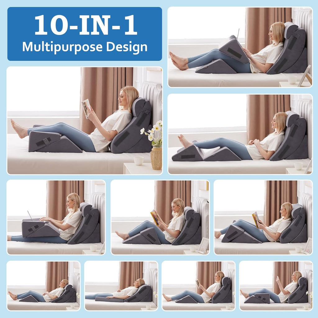 Ahpmeoa 5Pcs Wedge Pillow Set for After Surgery, Orthopedic Bed Wedge Pillow Set for Post Surgery, Acid Reflux Relief, Sleeping, Back, Adj…