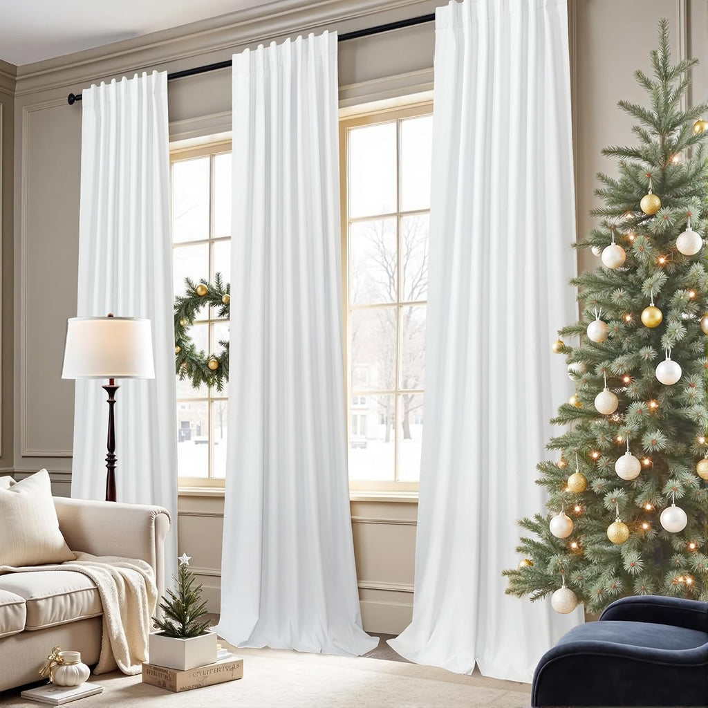 Pitalk Black Out Curtains 63 Inch Long Small White Blackout Energy Saving Dining Room Darkening Curtain for Nursery Office Shabby Chic Faux…