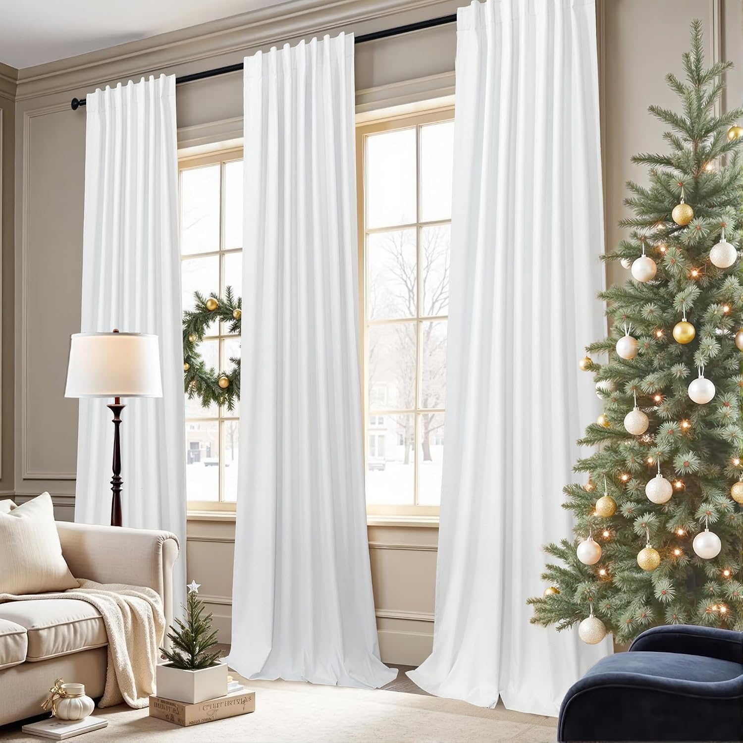 Pitalk Black Out Curtains 63 Inch Long Small White Blackout Energy Saving Dining Room Darkening Curtain for Nursery Office Shabby Chic Faux…