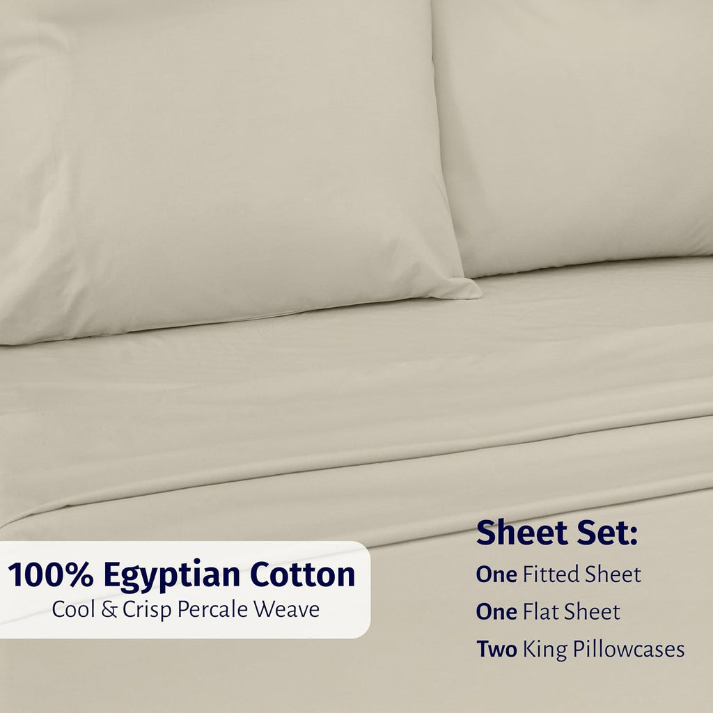CaliforniaDesignDen California Design Den Certified 100% Egyptian Cotton Percale Sheets King Size Set - Lightweight, Deep Pocket Bed Sheets…
