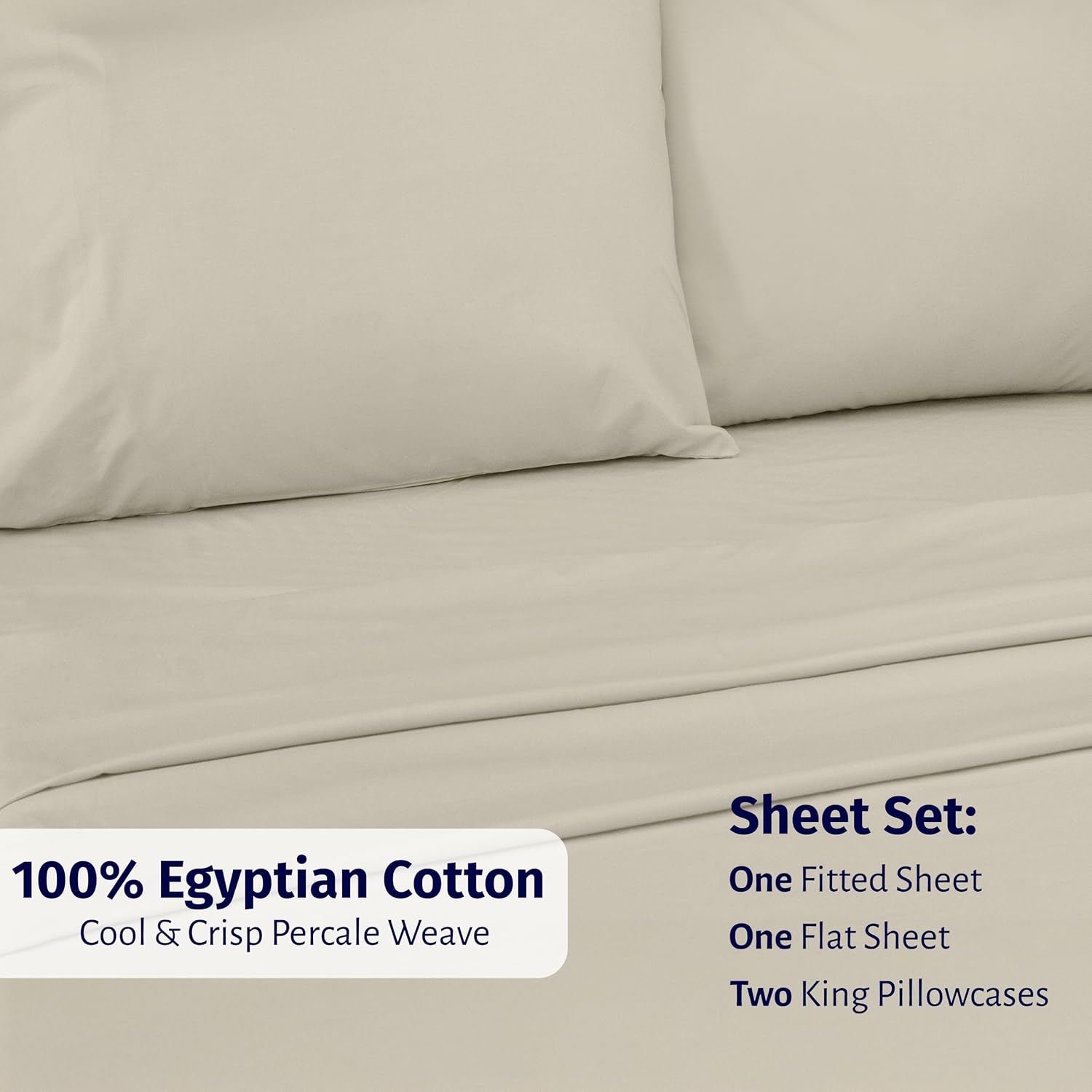 CaliforniaDesignDen California Design Den Certified 100% Egyptian Cotton Percale Sheets King Size Set - Lightweight, Deep Pocket Bed Sheets…