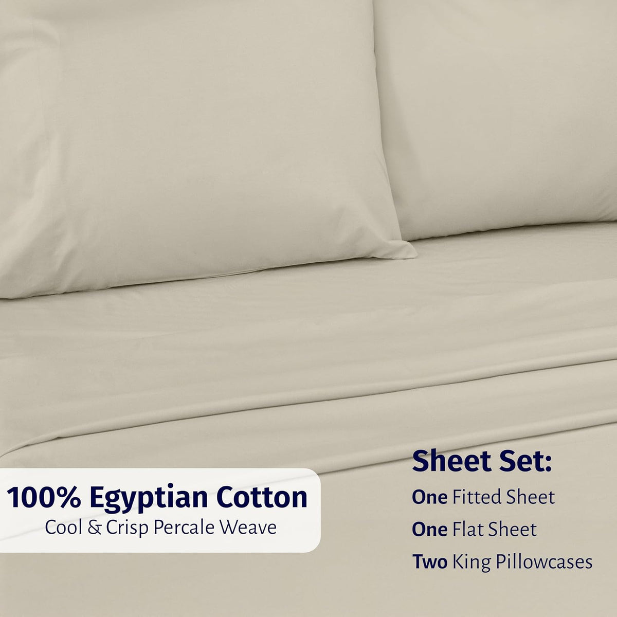 CaliforniaDesignDen California Design Den Certified 100% Egyptian Cotton Sheets California King Size Set - Lightweight Percale California K…