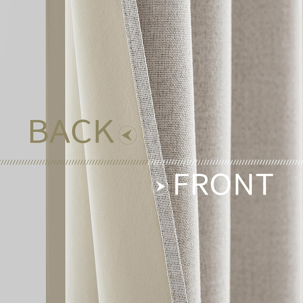 Miulee 100% Blackout Linen Textured Curtains for Bedroom Solid Thermal Insulated Cream White Grommet Room Darkening Curtains & Drapes Luxur…