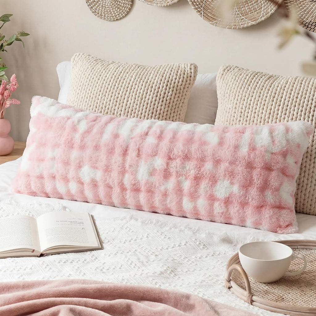 Chumerry Pink Fluffy Body Pillow Cover Faux Fur Pillowcase Extra Soft Fuzzy Plush Long Pillow Cover Gradient Pink Shaggy Body Pillow Case f…