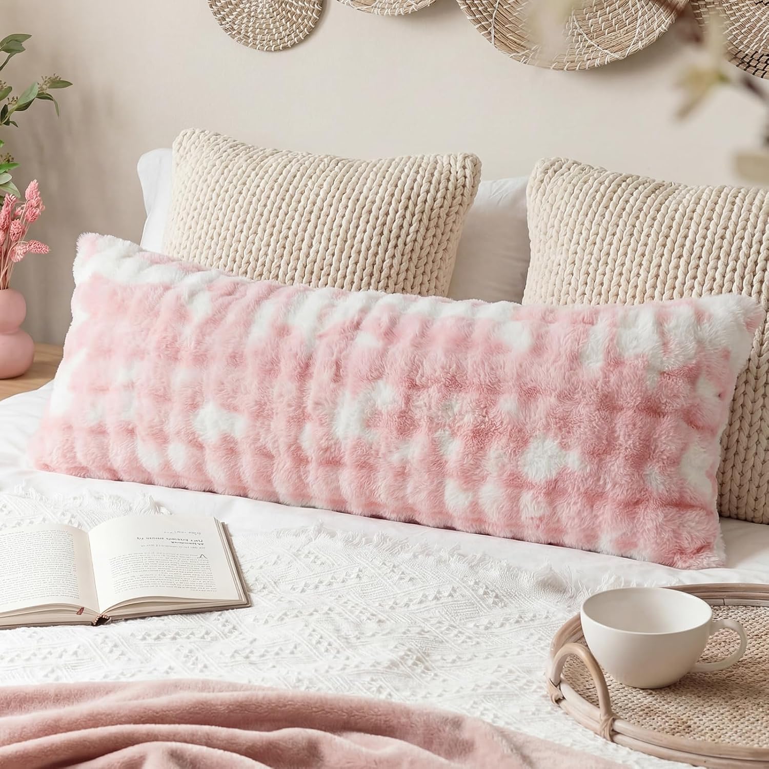 Chumerry Pink Fluffy Body Pillow Cover Faux Fur Pillowcase Extra Soft Fuzzy Plush Long Pillow Cover Gradient Pink Shaggy Body Pillow Case f…