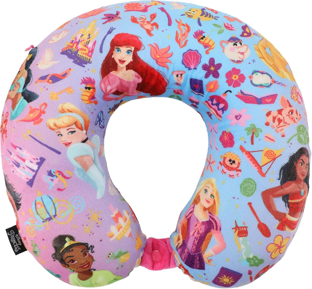 Bioworld Disney Princess 3-Piece Neck Pillow Travel Set with Eye Mask & Luggage Tag plastic Pink