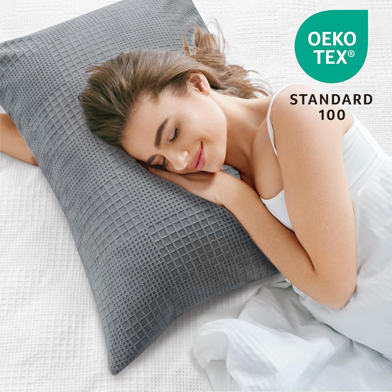 Bedelite Flannel Pillow Cases Queen Size Set of 2, Decorative Waffle Weave Fleece Pillowcasess with Zipper for Bedroom, Sofa, Luxury Cozy P…