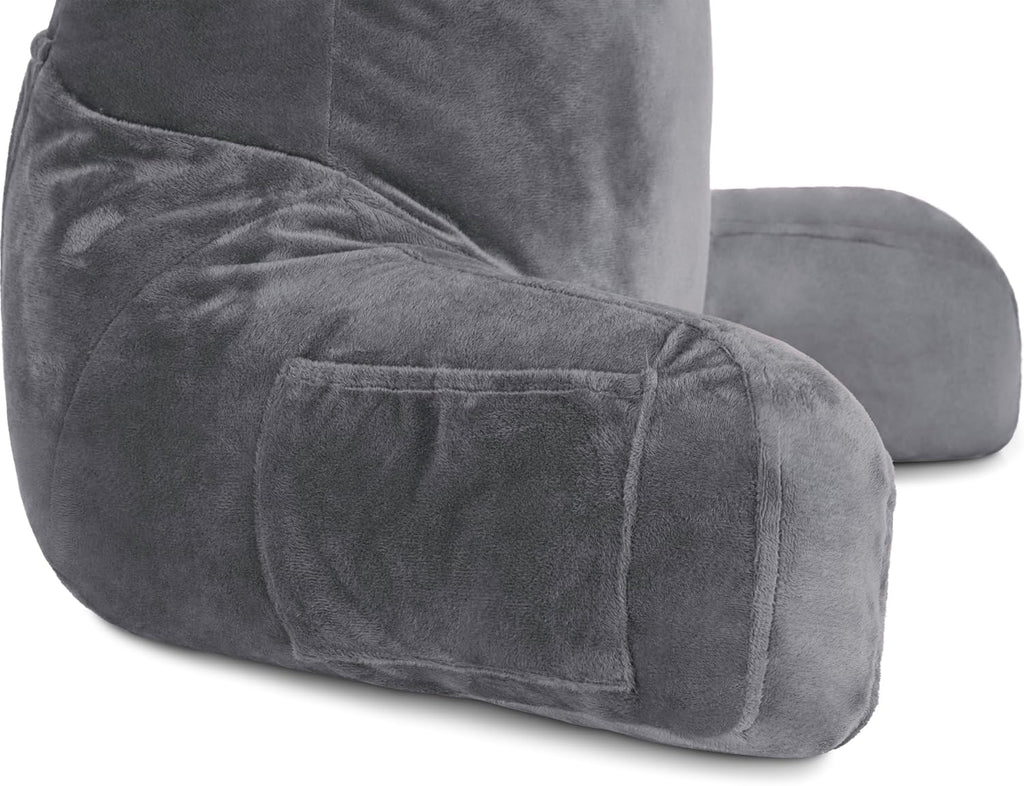 HusbandPillow Husband Pillow Dark Grey, Standard+ Original Reading Pillow in Bed Rest Chair, Shredded Memory Foam Large Lounge Cushion Adul…