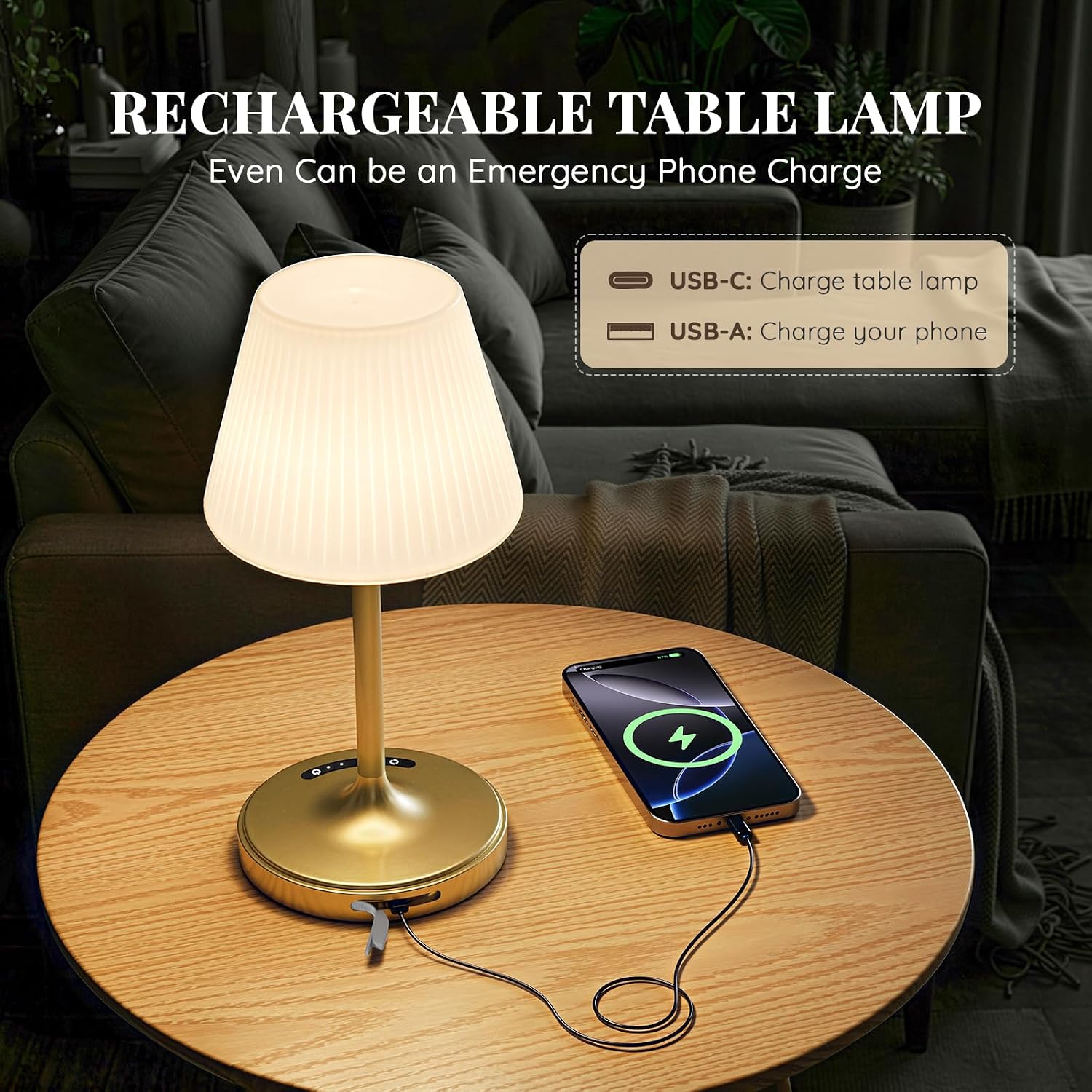 Audles Cordless Table Lamp, Waterproof Shower Lamp, 4000mAh Rechargeable Table Lamps, 3-Color Dimmable Light, Battery Operated Lamp Desk Ni…