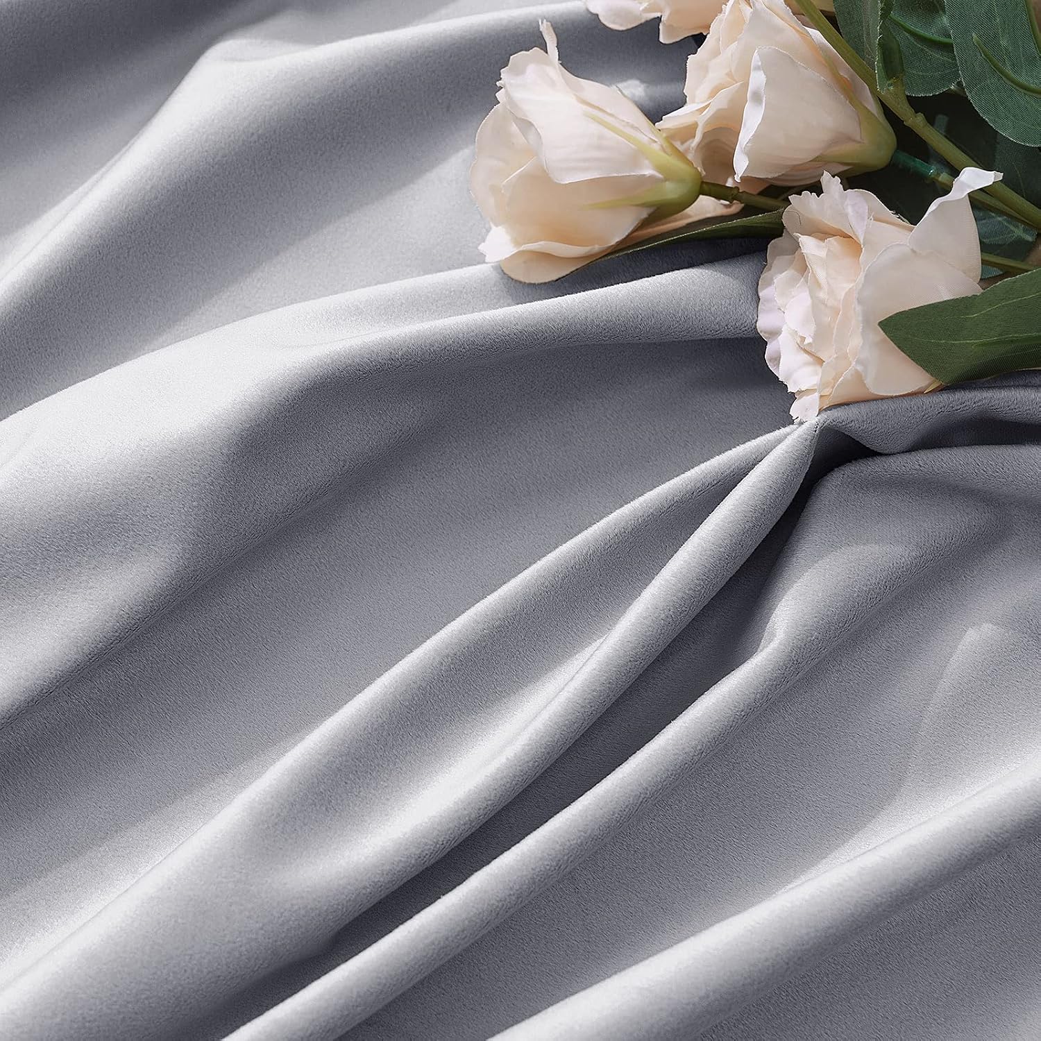 Miulee Greyish White Velvet Curtains 2 Panels Luxury Blackout Curtains for Bedroom Living Room Thermal Insulated Super Soft Window Drapes R…