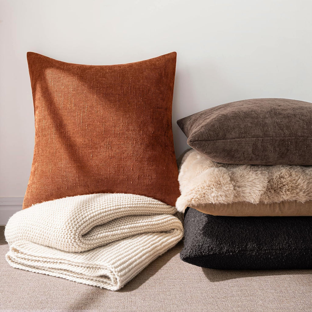 MIULEE Pack of 2 Decorative Throw Pillow Covers Soft Chenille Throw Pillows Solid Neutral Farmhouse Textured Cushion Covers for Couch…