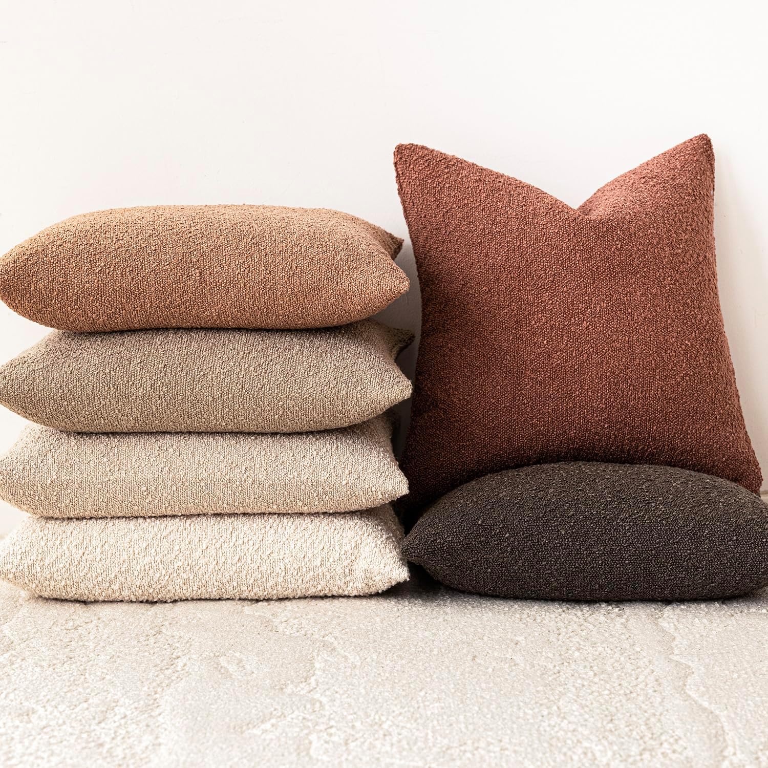 Foindtower Decorative Textured Boucle Throw Pillow Covers Accent Solid Pillow Cases Neutral Soft Cozy Couch Cushion Case for Chair Sofa…