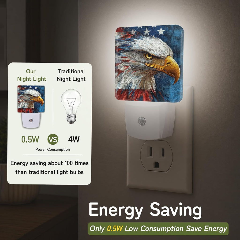 Night Light, Patriotic Bald Eagle Night Lights Plug into Wall Decor for Bedroom Bathroom Hallway Kitchen, Dusk to Dawn Sensor Gift for…