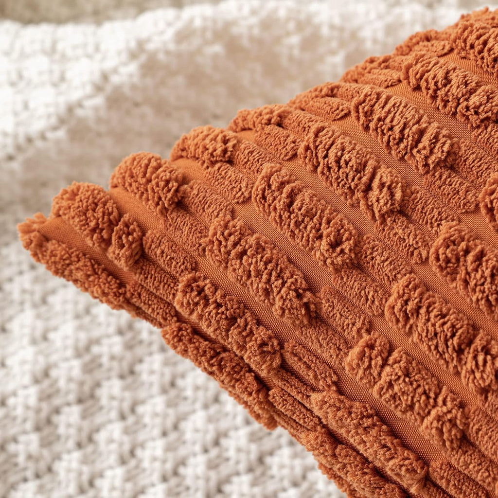 Miulee Pack of 2 Rust Corduroy Decorative Pillow Covers 20x20 Inch Soft Boho Striped Throw Pillow Covers Modern Farmhouse Home Decor for Su…