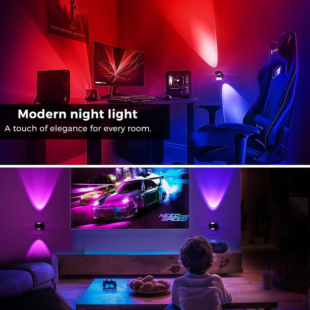 L LOHAS LED Night Light Projector, 2 Pack Color Changing Night Light Plug into Wall, Dusk to Dawn Sensor, Rotating Nightlight, RGB…