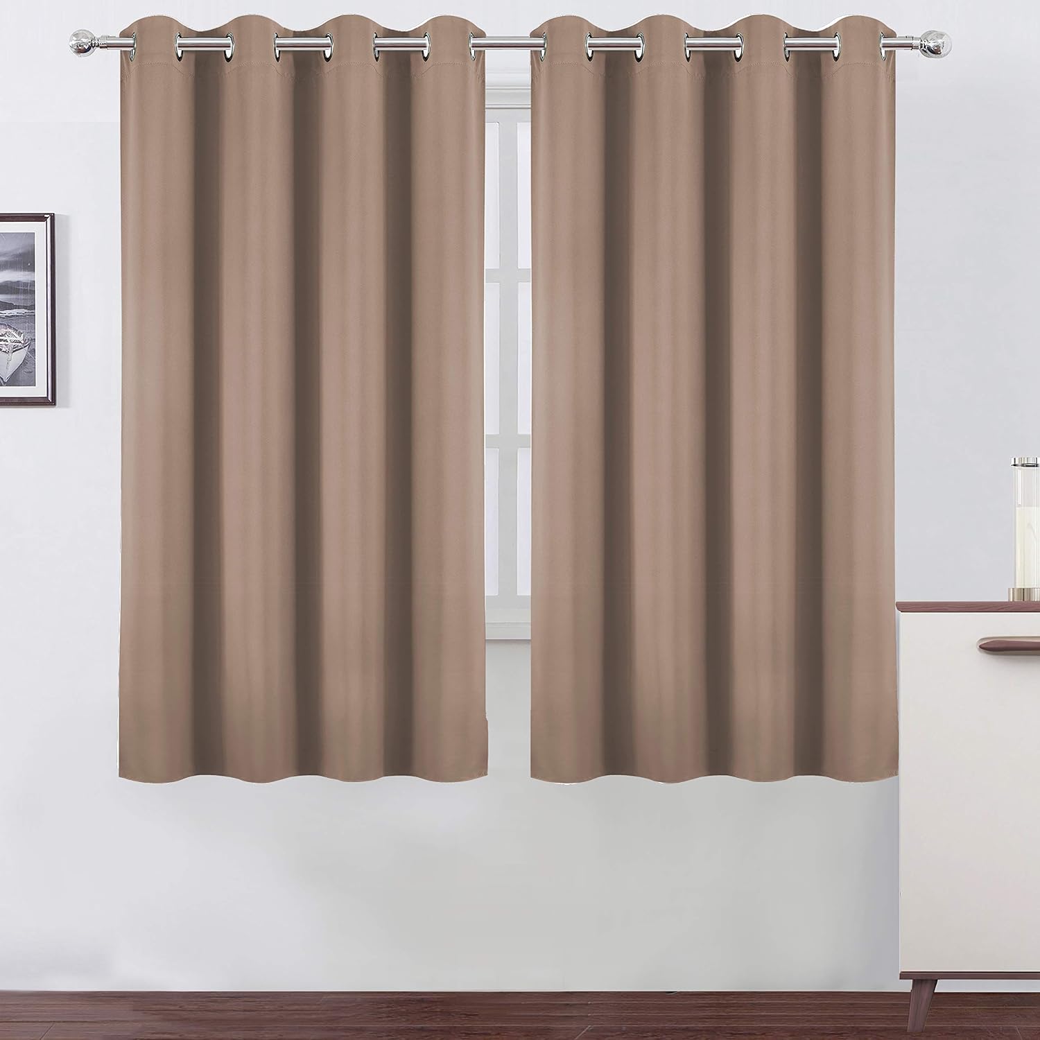 Lemomo Cappuccino Blackout Curtains 52 x 63 Inch Length/Set of 2 Curtain Panels/Thermal Insulated Room Darkening Blackout Curtains for Bedr…