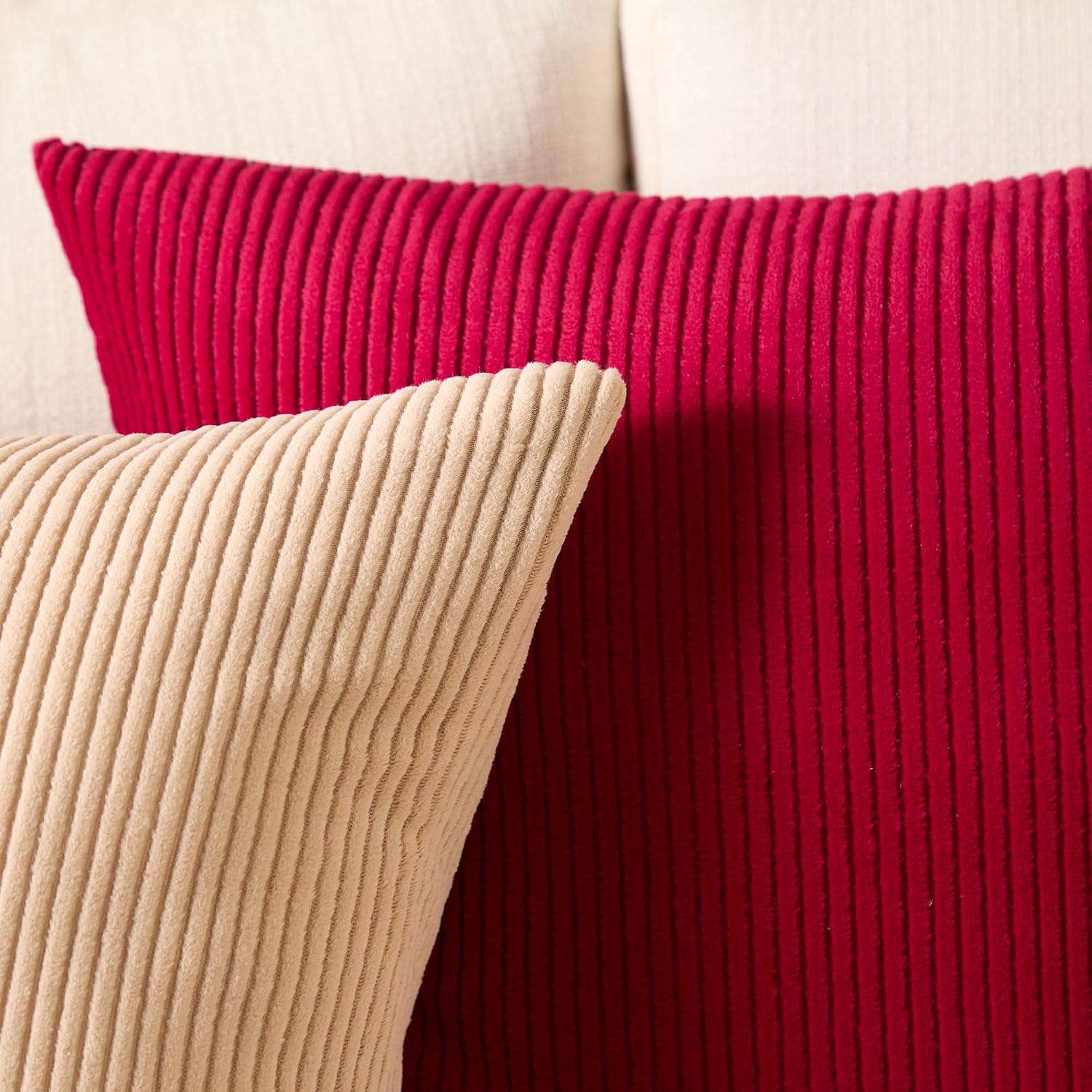 EncasaXO Encasa XO Corduroy Throw Pillows Covers 24"x24", Set of 2 Soft Textured Striped Boho Pillow Covers | Decorative and Cozy Cushion C…