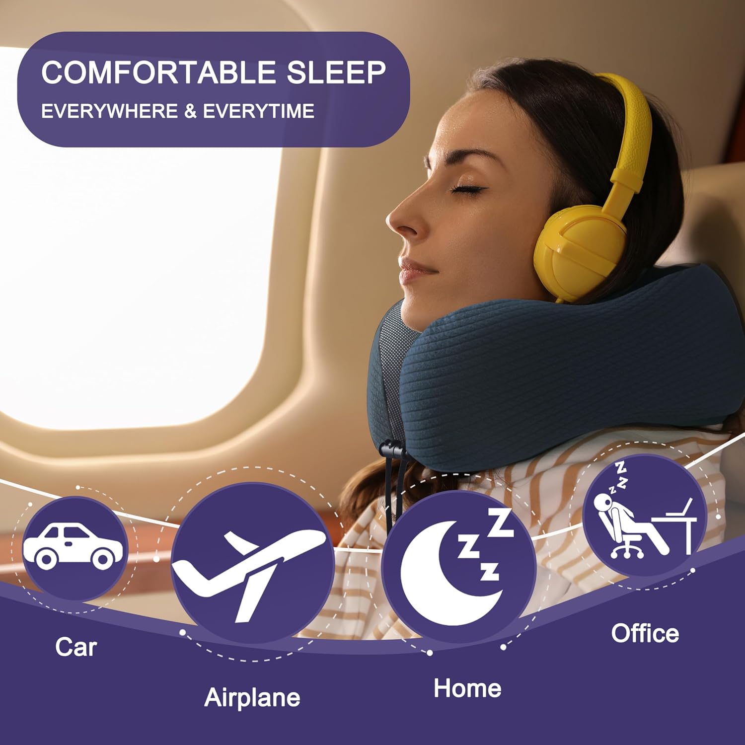 napfun Neck Pillow for Traveling, Upgraded Travel Neck Pillow for Airplane 100% Pure Memory Foam Travel Pillow for Flight Headrest Sleep…