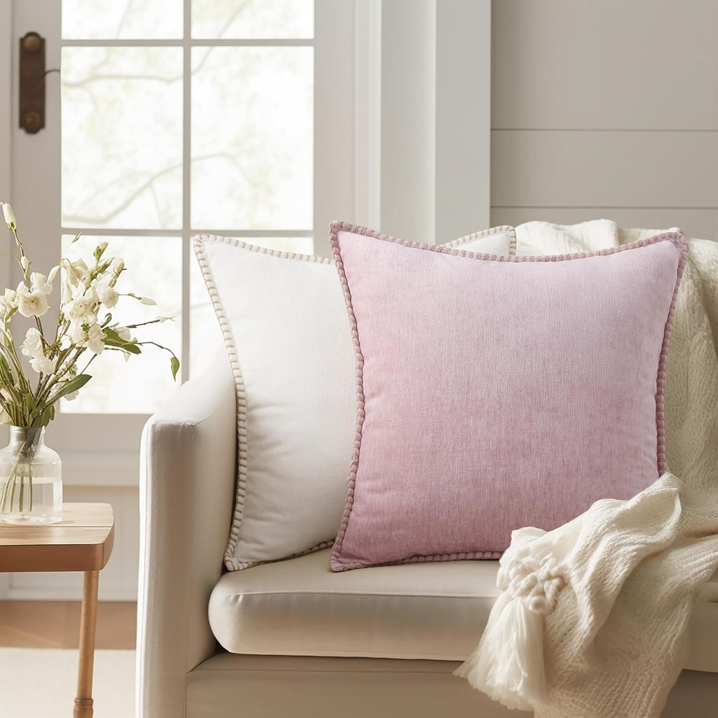 decorUhome Summer Chenille Soft Cozy Throw Pillow Covers 16x16 Set of 2, Modern Farmhouse Boho Velvet Decorative Pillow Cases with Stitched…