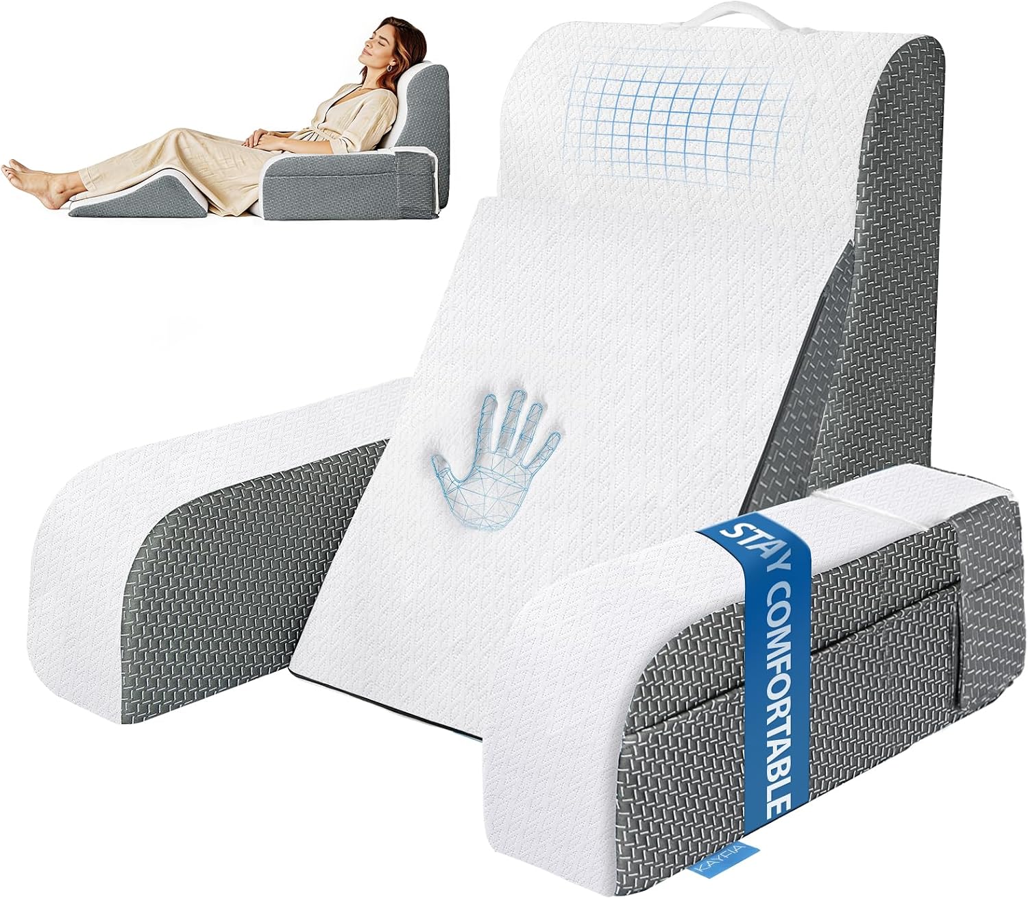 Kayfia Reading Pillow, 10 in 1 Back Pillow for Bed Sitting up with Detachable Arms Rest, Back Rest Pillow with Gel Memory Foam, for…
