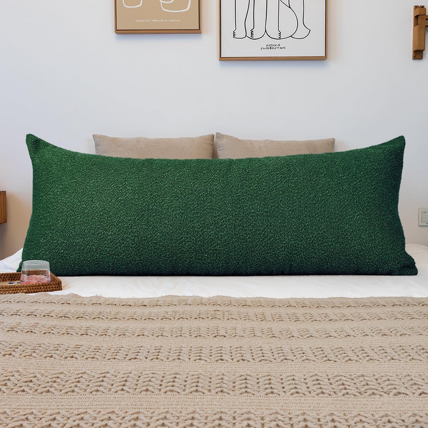 JoraLion 20x54 inch Neutral Boucle Body Pillow Cover, Forest Green Long Pillow Cover Cozy Soft Cushion Case for Couch Sofa Bed Living…