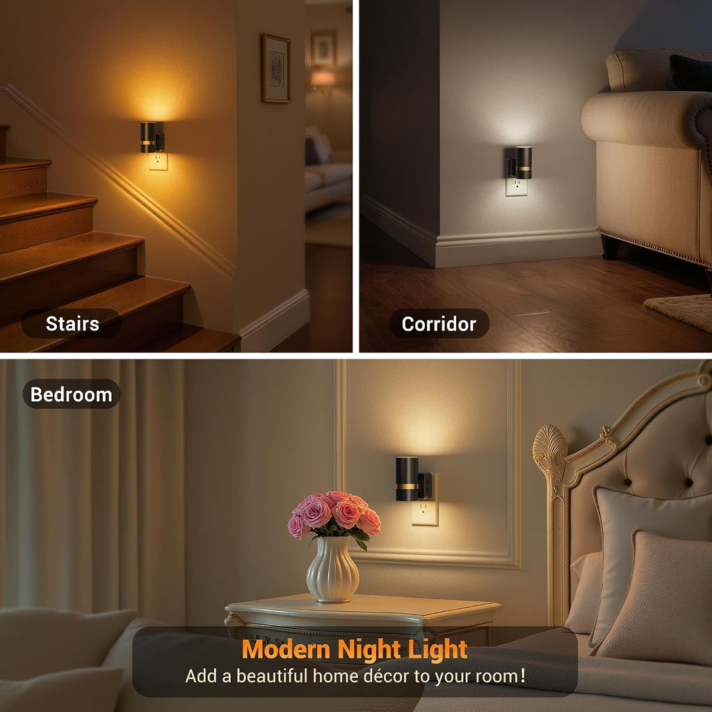 JandCase Night Lights Plug into Wall,2 Pack Amber/3000k/5000K Color Change Night Light with Dusk to Dawn, 3CCT & 10/25/50/75/100LM…