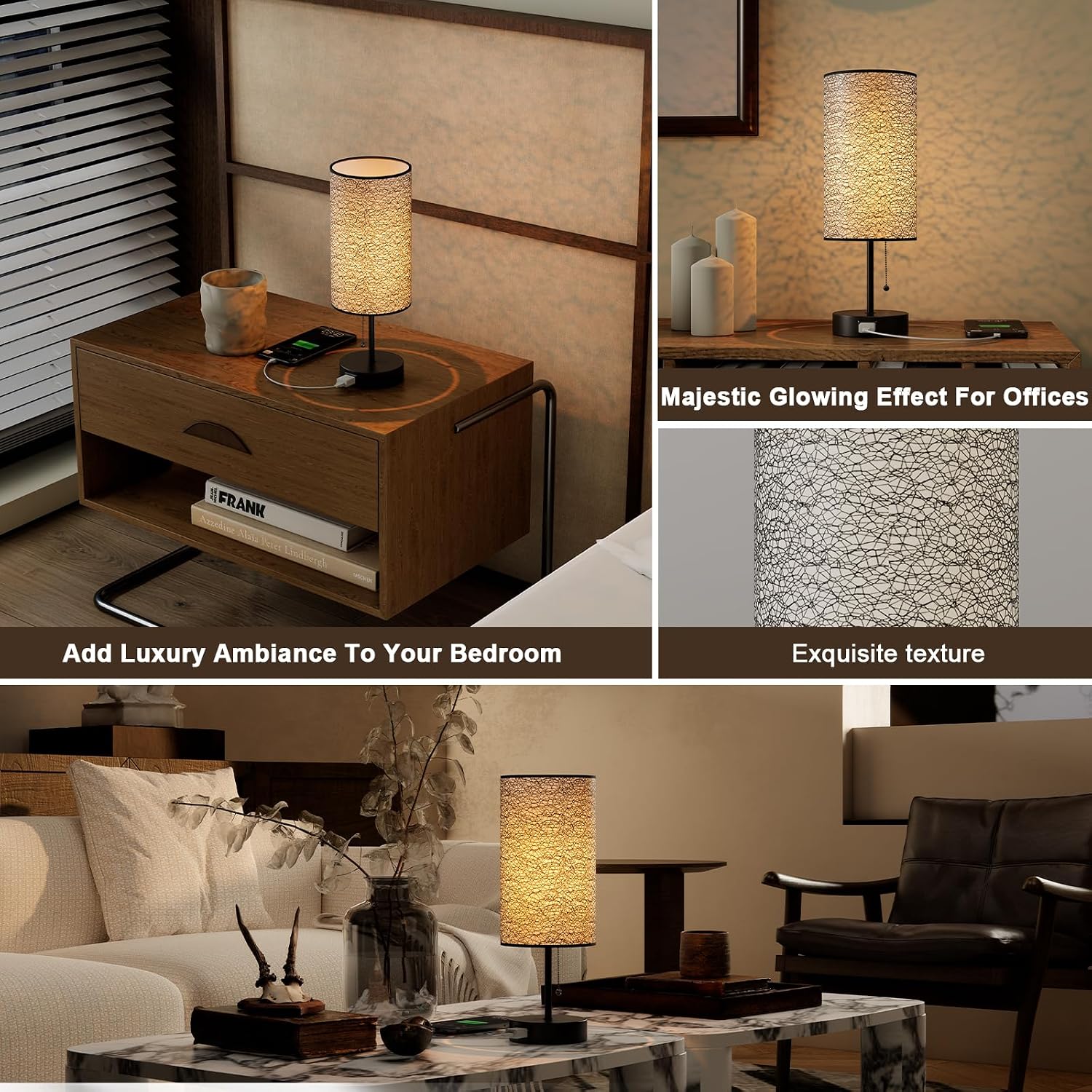 YIDPU Table Lamp for Bedroom, Nightstand Lamp for Bedside with AC Outlets, Adjustable 3color LED Light Desk Lamp for Home Decor, Included…