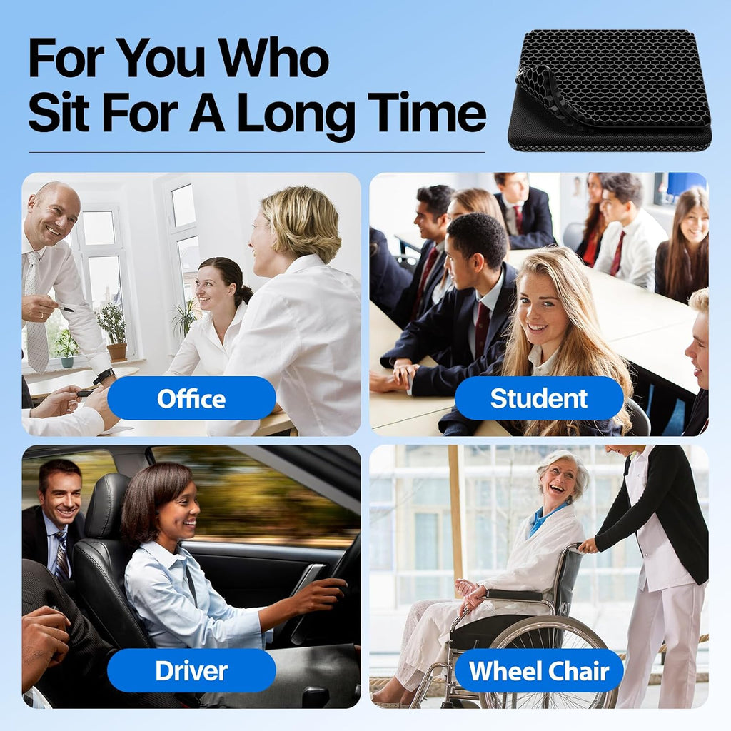 Gel Seat Cushion, Cooling Thick Big Breathable Honeycomb Design Absorbs Pressure Points Seat Cushion with Non-Slip Cover for Office Chair…