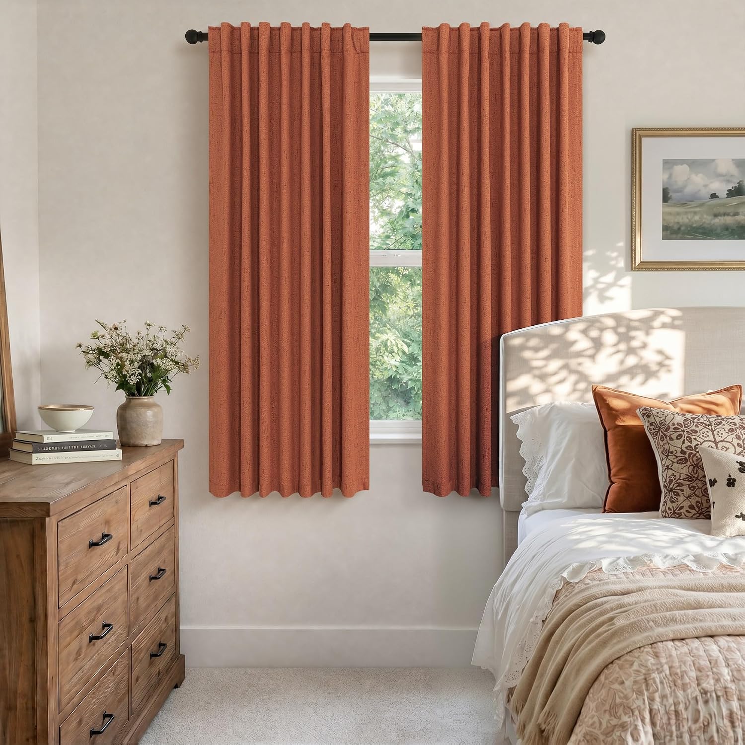 Pitalk Terracotta Black Out Curtains 72 Inch Long Western Blackout Window Curtain & Drapes 72 Inch Length 2 Panel Viral Retro Vintage Linen…