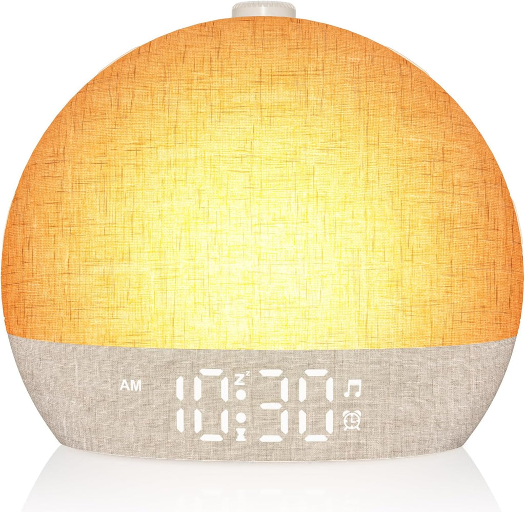Aruqo Wake Up Light Sunrise Alarm Clock, White Noise Sound Machine with 30 Soothing Sounds, Dimmable Night Lights,, Snooze, Timer…