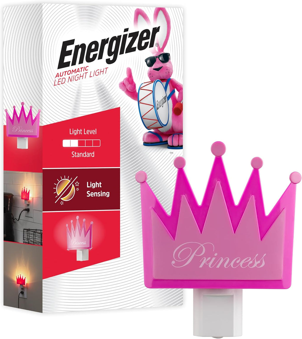 Energizer Princess Crown Night Light, Light Sensing, Soft White, Nightlight for Bedroom, Bathroom, Nursery, Hallway, Kitchen, 3000K, 82405