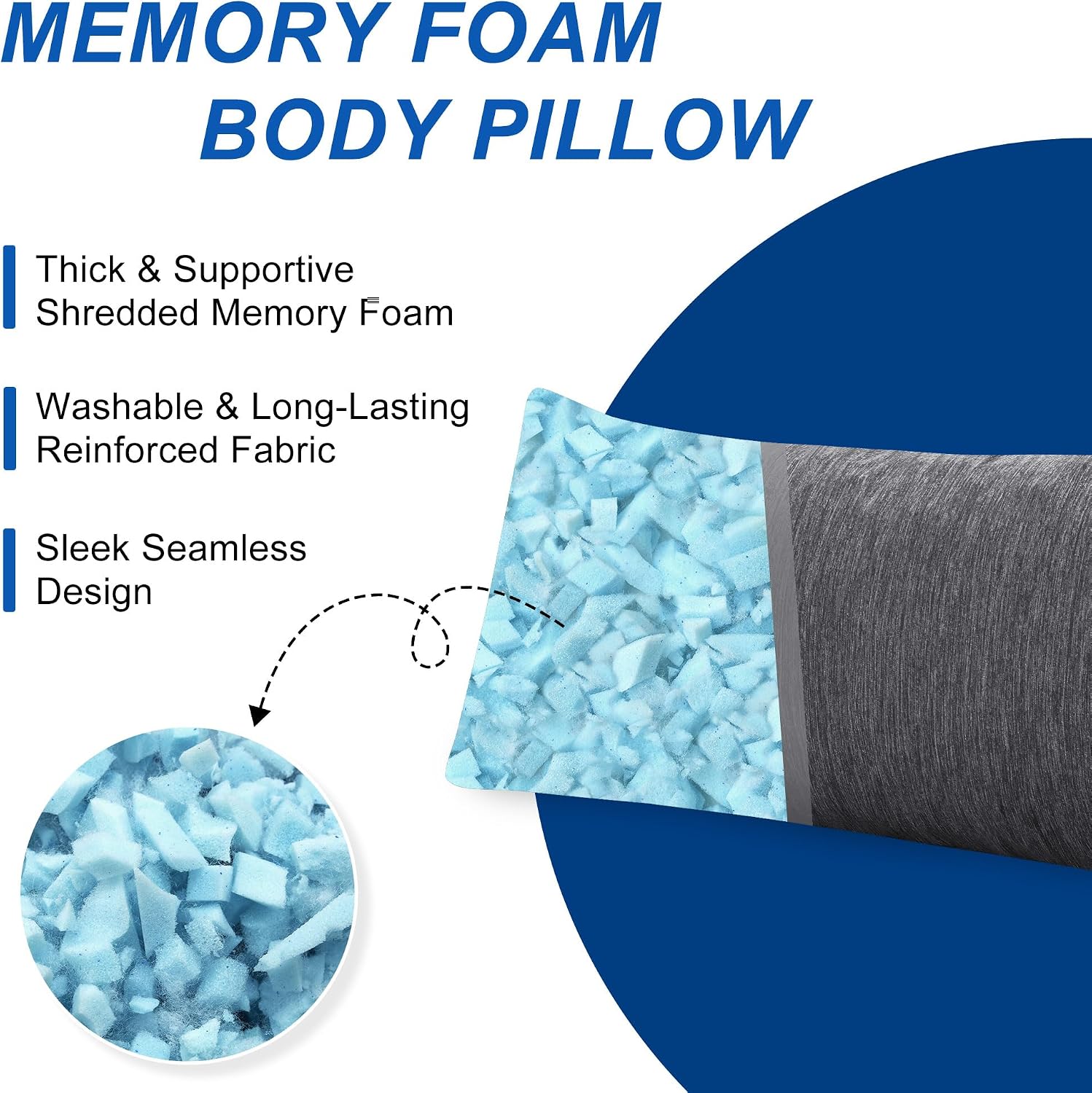 Hiasan Memory Foam Body Pillow for Adults, Cooling Long Body Pillow for Side Sleepers, Bed, Sleeping, Soft Support for Pregnant Women, Back…