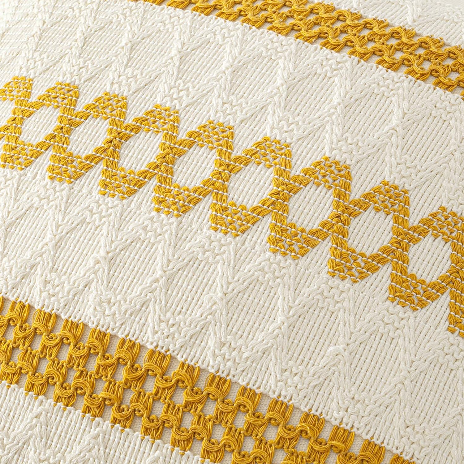 MIULEE Set of 2 Mustard Yellow Boho Decorative Pillow Covers 20x20 Inch Farmhouse Rustic Couch Throw Pillows Modern Spring Cotton Cushion…