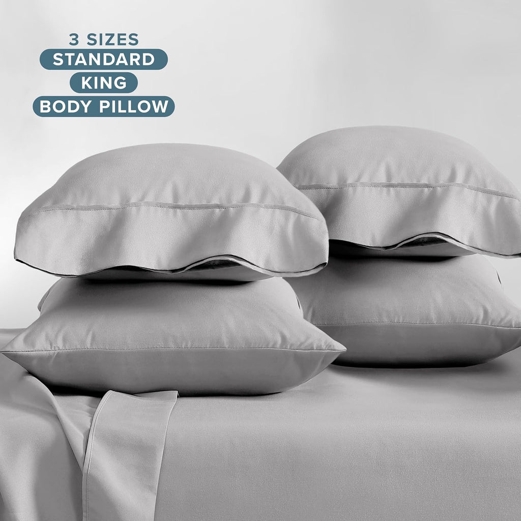 BareHome Bare Home Microfiber Bulk Pillow Cases - Standard/Queen Size Set of 4 - Cooling Pillowcases - Double Brushed - Light Grey Pillowca…