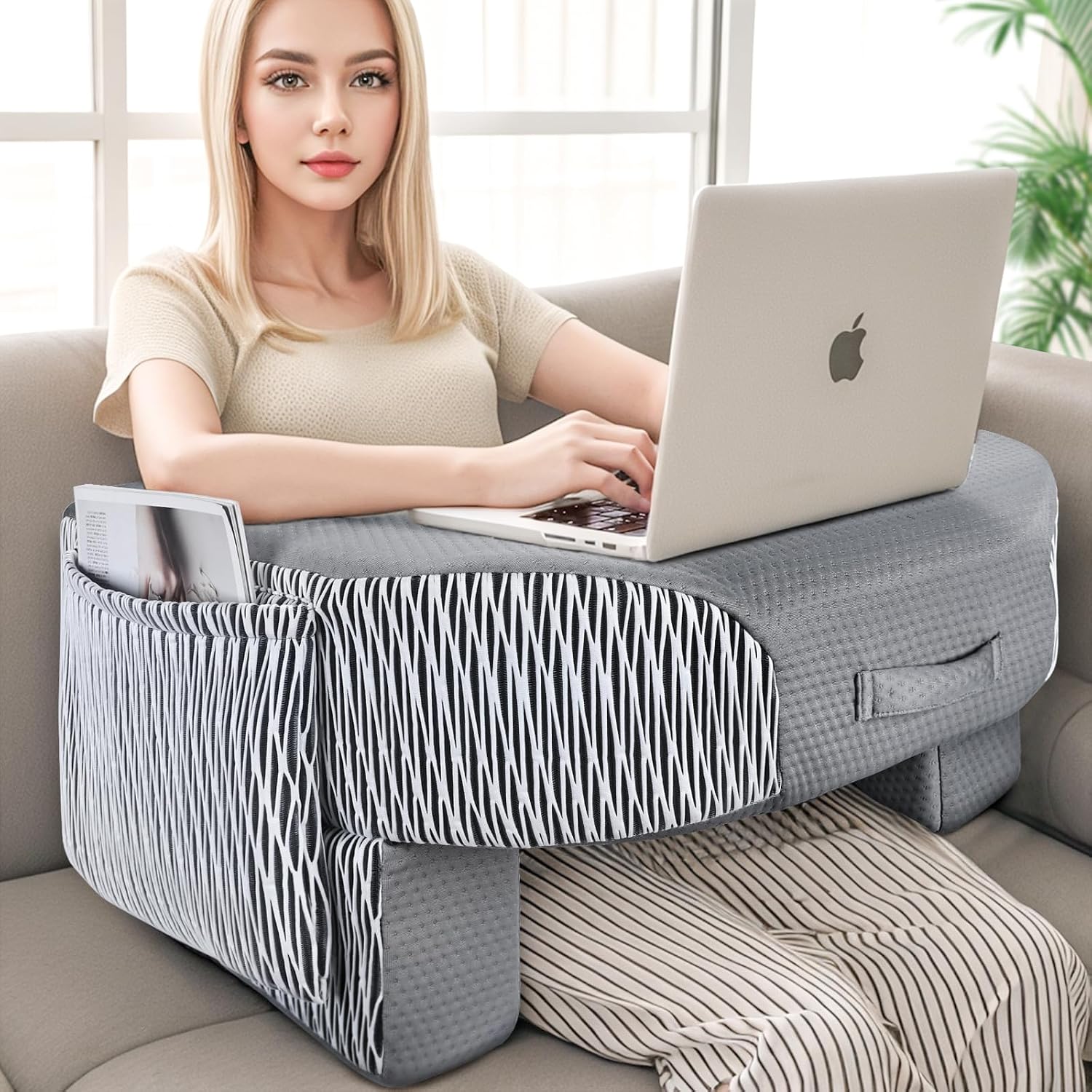 Lebenguru Reading Pillow for Laptop, Extra Large Armrest Gaming Pillow for Working, Hight Adjustable Lap Desk Pillow for Adult Sitting in B…