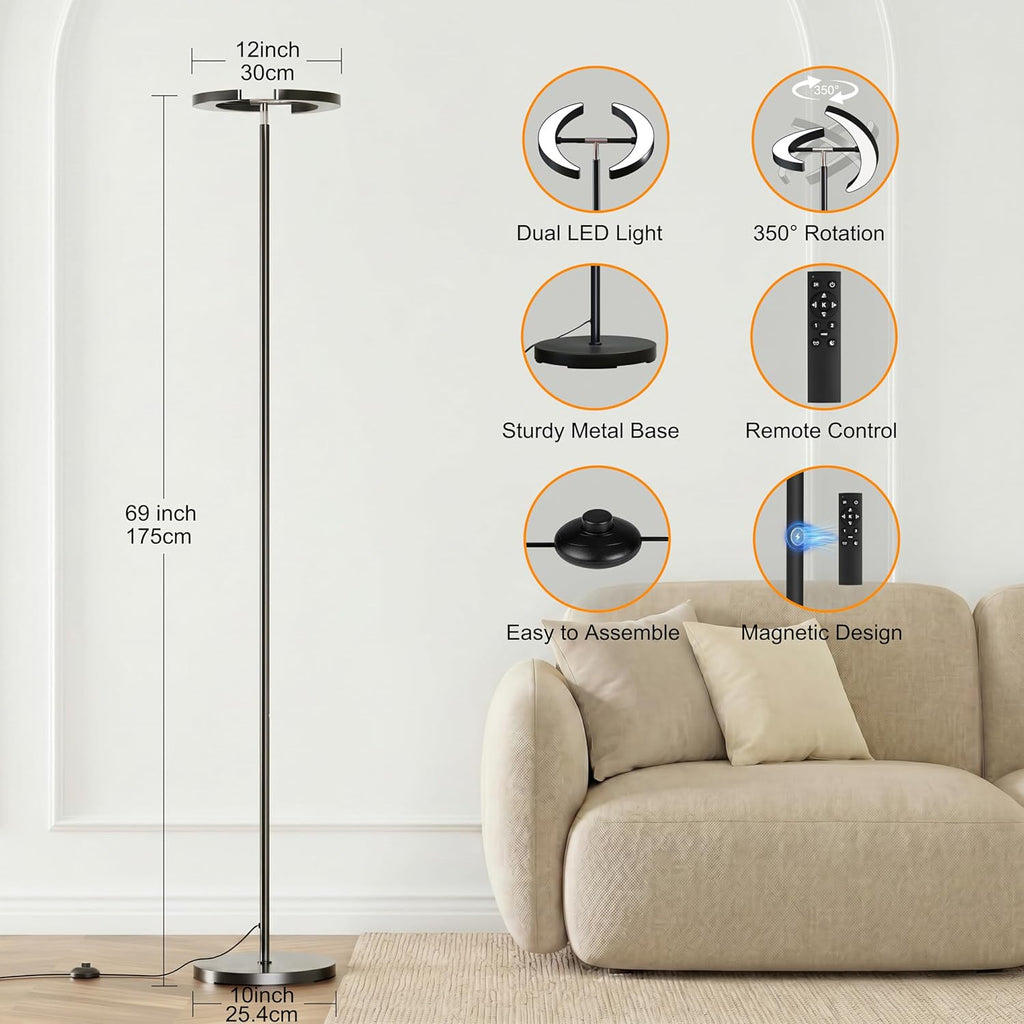 mukuxin Floor Lamp, 32W 2200lm LED Floor Lamp, Dimmable Floor Reading Light with 2 Rotatable Lights, Foot Pedal & Remote Control…