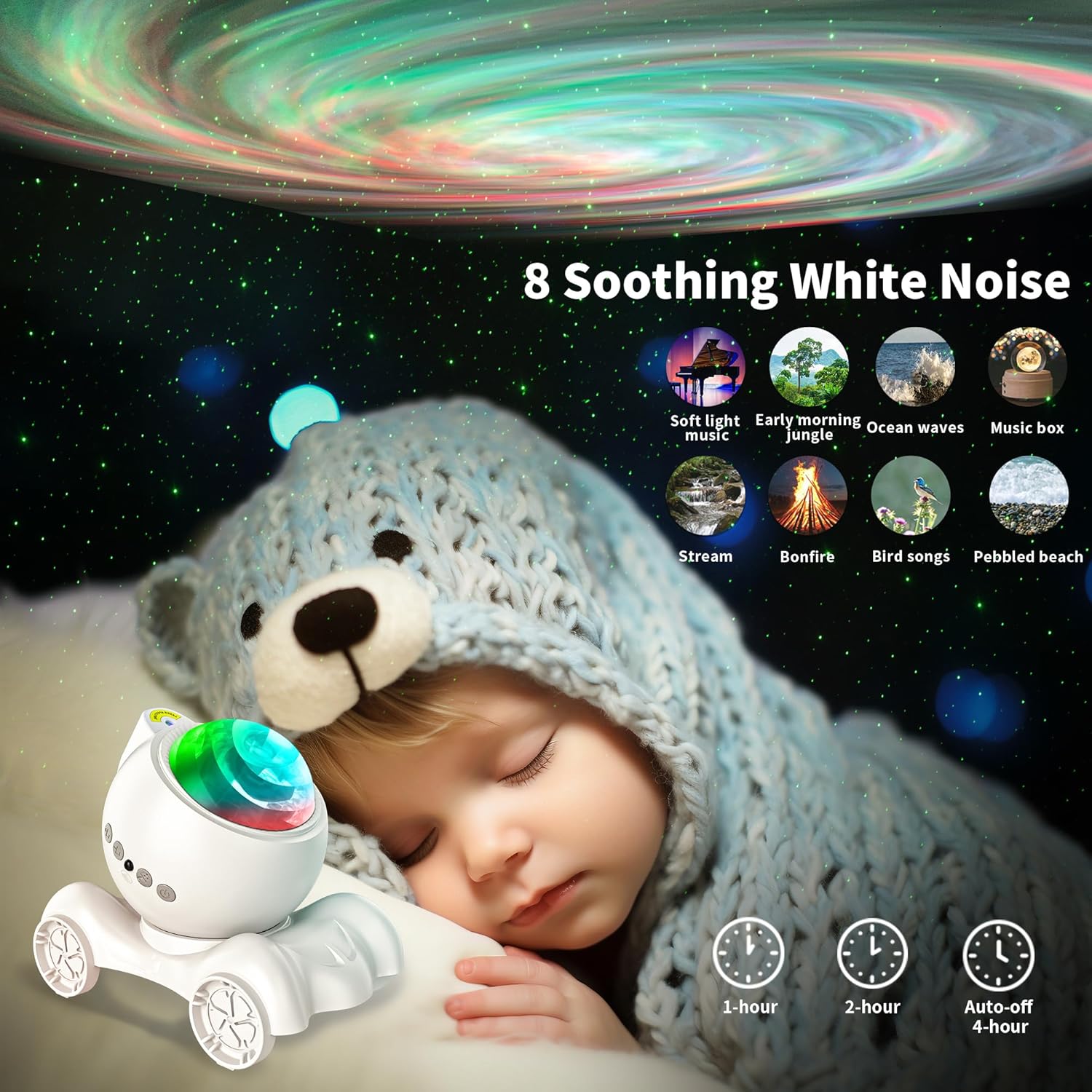 ENOKIK Galaxy Projector, Star Aurora Projector Built-in Bluetooth Speaker, Night Light for Kids Adults, White Noise Light for Home…