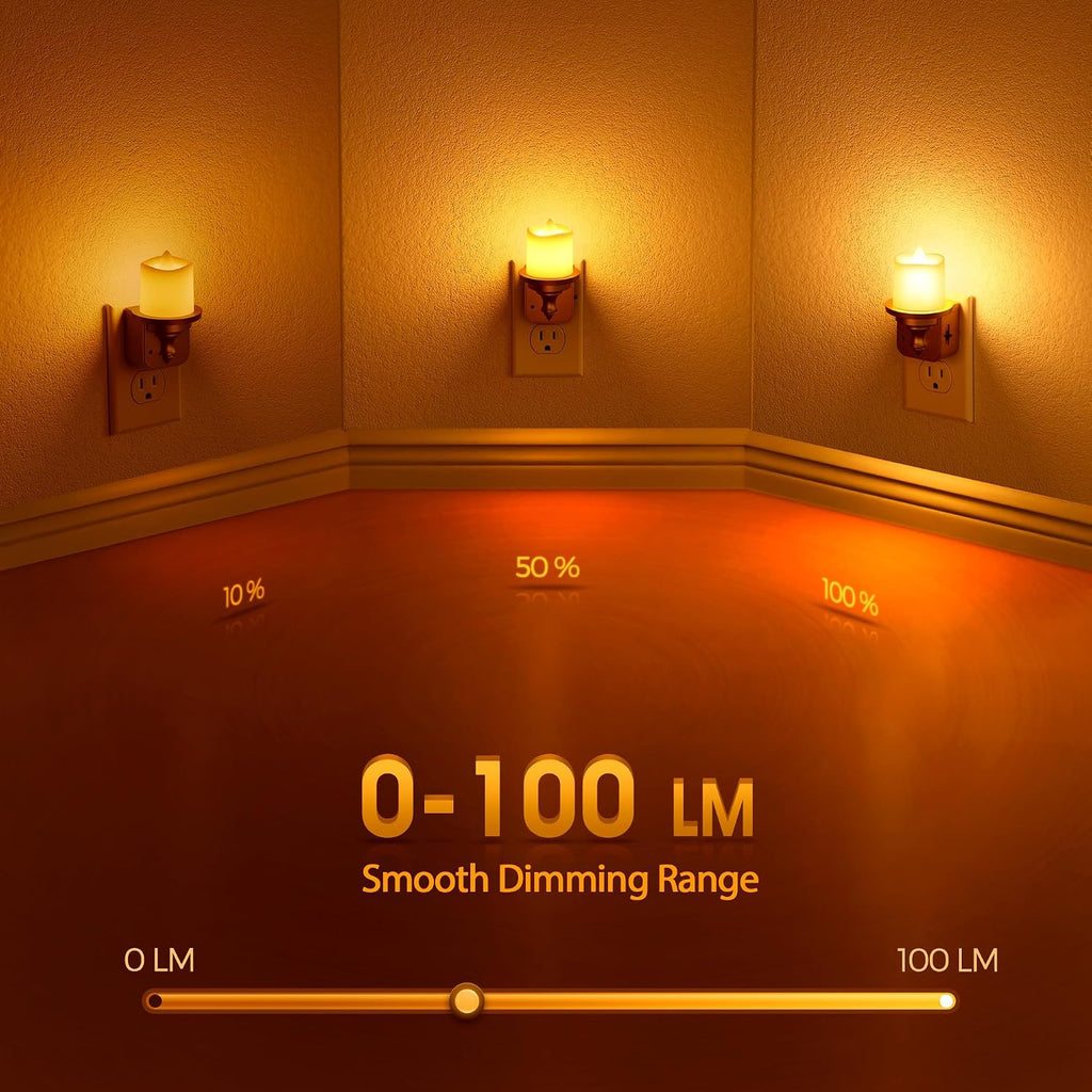Briignite Candle Night Light, Amber Night Lights Plug into Wall 2 Pack, LED Vintage Night Light with Light Sensor, 0-100LM Dimmable…